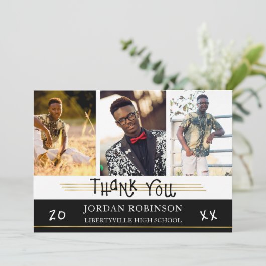 Afstuderen Bedankt | Goudlijnen | bewerkbare kleur Kaart (Staand voorkant)