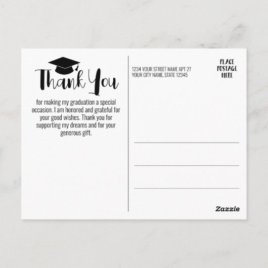 Afstuderen Bedankt met Foto - Zwart Script Briefkaart (Achterkant)