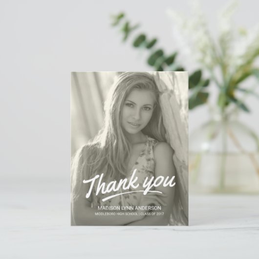 Afstuderen Bedankt Modern handgeschreven script Briefkaart (Staand voorkant)