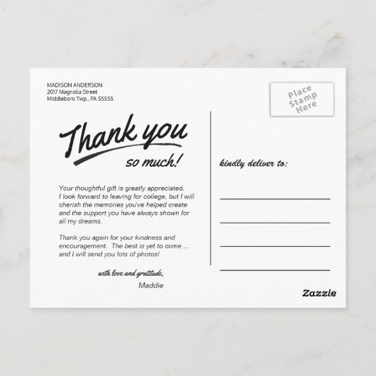 Afstuderen Bedankt Modern handgeschreven script Briefkaart (Achterkant)