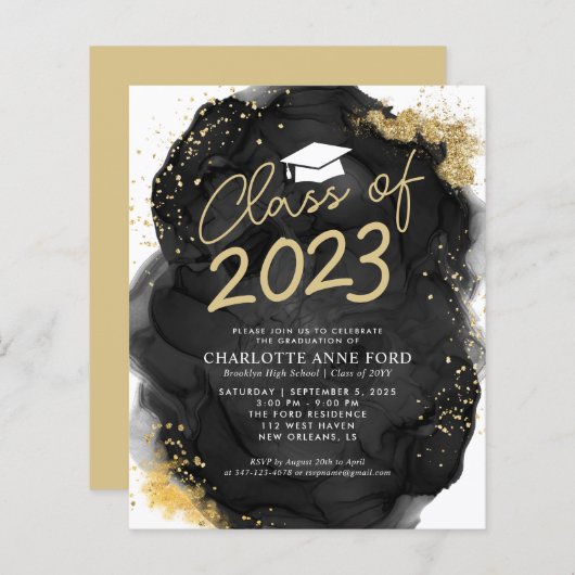 Afstuderen begrotingzwarte goudalcohol (Voorkant / Achterkant)