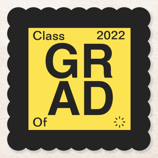 Afstuderen bekendmaking gele chemie-element kartonnen onderzetters (Voorkant)