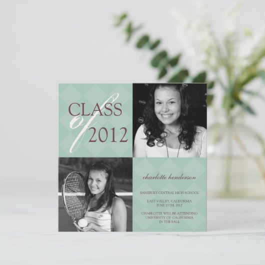 Afstuderen bekendmaking groene diamanten vierkant  aankondiging (Staand voorkant)