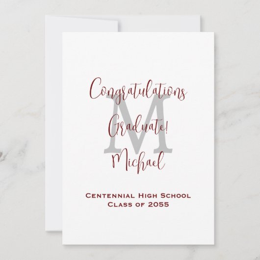 Afstuderen bekendmaking, naam Bourgondië wit grijs Kaart (Voorkant)