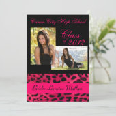 Afstuderen bekendmaking roze luipaard kaart (Staand voorkant)