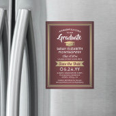 Afstuderen Bespaar de datum Burgundy Red Gold Whit Magnetische Uitnodiging