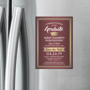 Afstuderen Bespaar de datum Burgundy Red Gold Whit Magnetische Uitnodiging