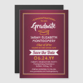 Afstuderen Bespaar de datum maroon Red & Gold Yell Magnetische Uitnodiging (Voorkant / Achterkant)