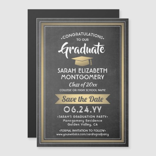 Afstuderen Bespaar de datum van Chalkboard Black e Magnetische Uitnodiging (Voorkant / Achterkant)
