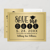 Afstuderen Bespaar de datum zwarte Typografie Gold Aankondigingskaart (Voorkant / Achterkant)