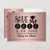 Afstuderen Bespaar de datum zwarte Typografie Rose Aankondigingskaart (Voorkant / Achterkant)