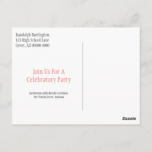 Afstuderen bespaart datum minimalistisch koraal zw briefkaart (Achterkant)