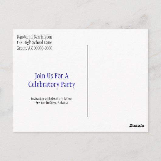 Afstuderen bespaart de datum minimalistisch blauw briefkaart (Achterkant)