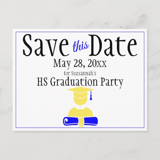 Afstuderen bespaart de datum minimalistisch blauw briefkaart (Voorkant)