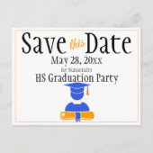 Afstuderen bespaart de datum minimalistisch blauw  briefkaart (Voorkant)