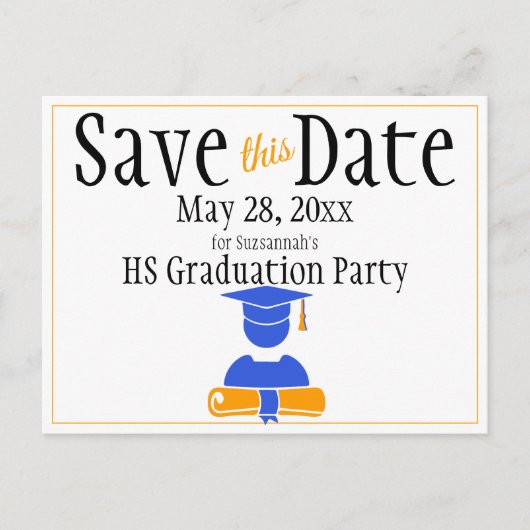 Afstuderen bespaart de datum minimalistisch blauw  briefkaart (Voorkant)