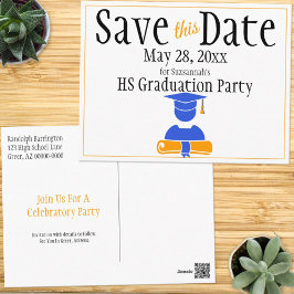 Afstuderen bespaart de datum minimalistisch blauw  briefkaart