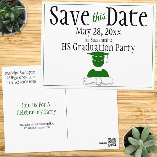 Afstuderen bespaart de datum minimalistisch groen  briefkaart