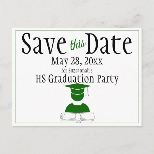 Afstuderen bespaart de datum minimalistisch groen briefkaart (Voorkant)