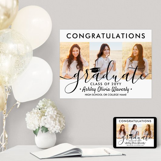 Afstuderen bevat 3 Photo Collage Modern Script Poster