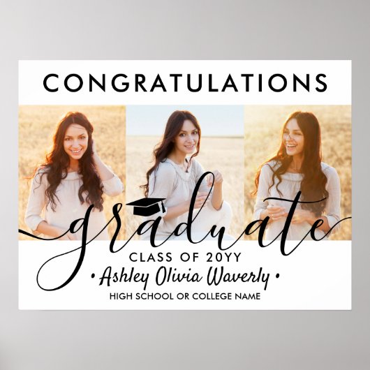 Afstuderen bevat 3 Photo Collage Modern Script Poster (Voorkant)