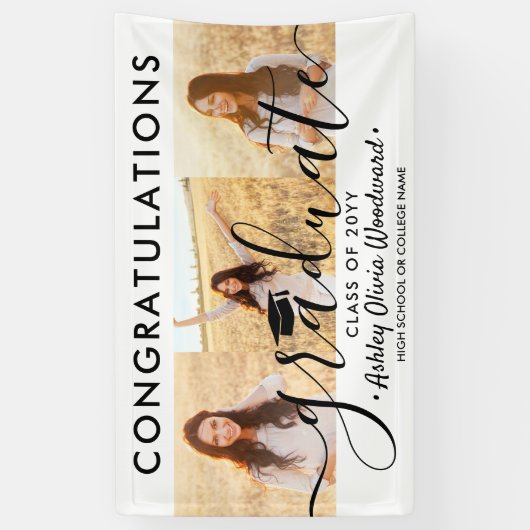 Afstuderen bevat 3 Photo Collage Modern Script Spandoek (Verticaal)