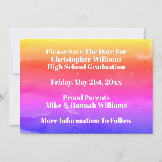 Afstuderen Bewaar de datum Eenvoudig Regenboog Afs Save The Date (Achterkant)