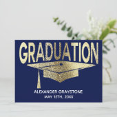 Afstuderen Bewaar de datum Modern Faux Gold Blue Kaart (Staand voorkant)