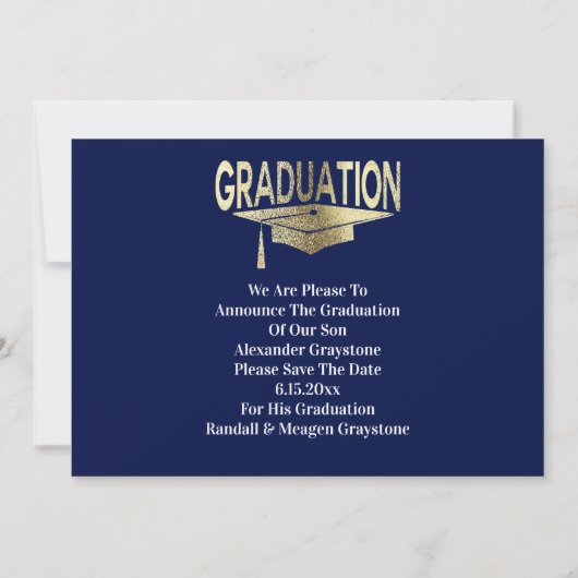 Afstuderen Bewaar de datum Modern Faux Gold Blue Kaart (Achterkant)