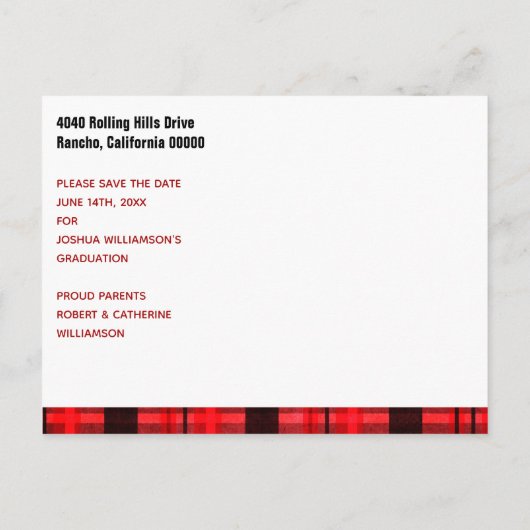 Afstuderen Bewaar de datum Modern Plaid Tartan Aankondigingskaart (Achterkant)