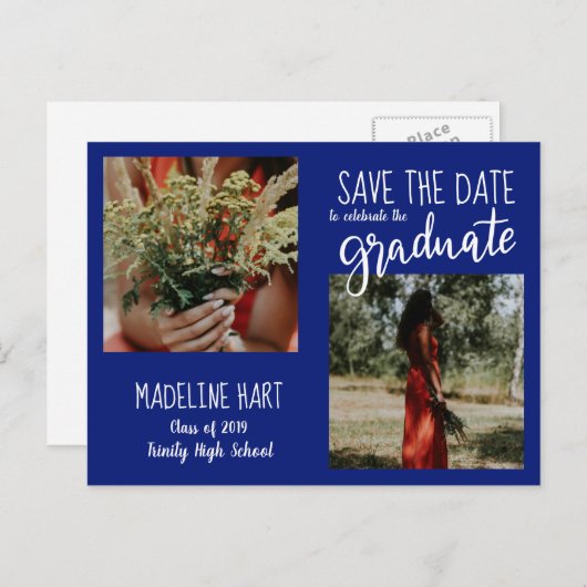 Afstuderen | Bewaar de datum Moderne foto | Marine Aankondigingskaart (Voorkant / Achterkant)