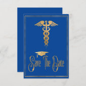 Afstuderen Bewaar de datum waarop het blauwe goudg Save The Date (Voorkant / Achterkant)