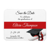 Afstuderen Bewaar de datum Zwart Rood Pet Tassel Magneet (Horizontaal)