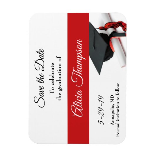 Afstuderen Bewaar de datum Zwart Rood Pet Tassel Magneet (Verticaal)