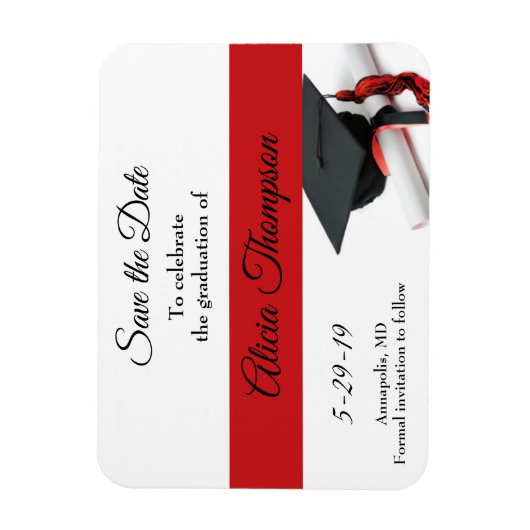 Afstuderen Bewaar de datum Zwart Rood Pet Tassel Magneet (Verticaal)