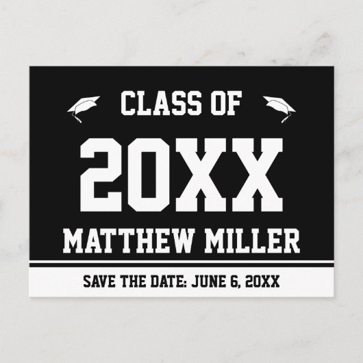 Afstuderen Bewaar de datum Zwart-wit Afstudeerder Aankondigingskaart (Voorkant)