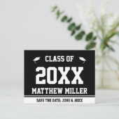 Afstuderen Bewaar de datum Zwart-wit Afstudeerder Aankondigingskaart (Staand voorkant)