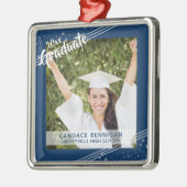 Afstuderen, bewerkbaar blauw, lijnen en sterren metalen ornament (Links)