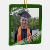 Afstuderen, bewerkbare groene rand, twee foto's keramisch ornament (Rechts)