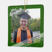 Afstuderen, bewerkbare groene rand, twee foto's keramisch ornament (Links)