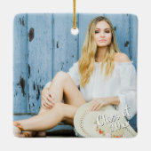 Afstuderen bewerkbare marineblauw en sterren twee- keramisch ornament (Achterkant)