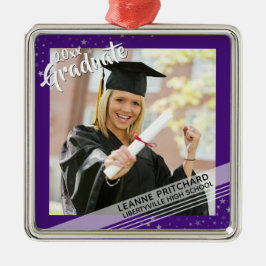 Afstuderen, bewerkbare Paarse rand, foto Metalen Ornament