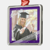 Afstuderen, bewerkbare Paarse rand, foto Metalen Ornament (Links)