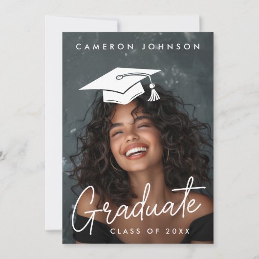 Afstuderen bewerkbare pet foto afstuderen bedankkaart (Voorkant)