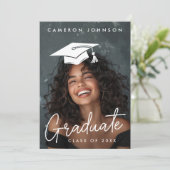 Afstuderen bewerkbare pet foto afstuderen bedankkaart (Staand voorkant)