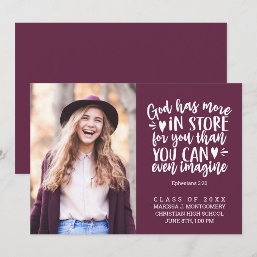 Afstuderen Bijbel Verse Foto Paars Aankondiging (Voorkant / Achterkant)