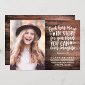 Afstuderen Bijbel Verse Photo Rustic Wood Script Aankondiging (Voorkant / Achterkant)