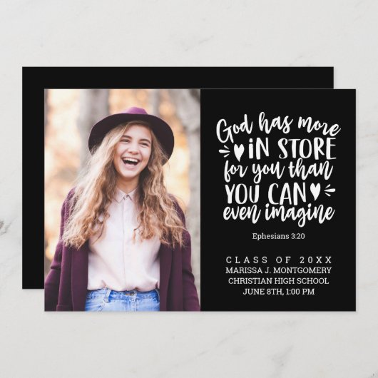 Afstuderen Bijbel Verse Photo White Script Black Aankondiging (Voorkant / Achterkant)