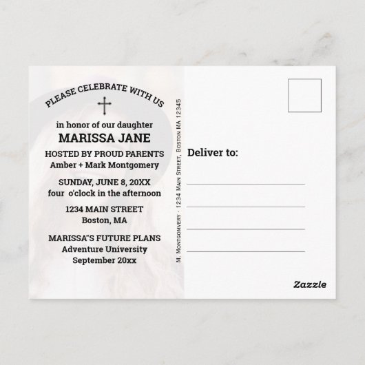 Afstuderen Bijbelvers Modern Photo Party Briefkaart (Achterkant)