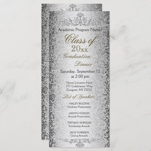 Afstuderen binnenuitnodiging Silver Programmakaart (Voorkant / Achterkant)